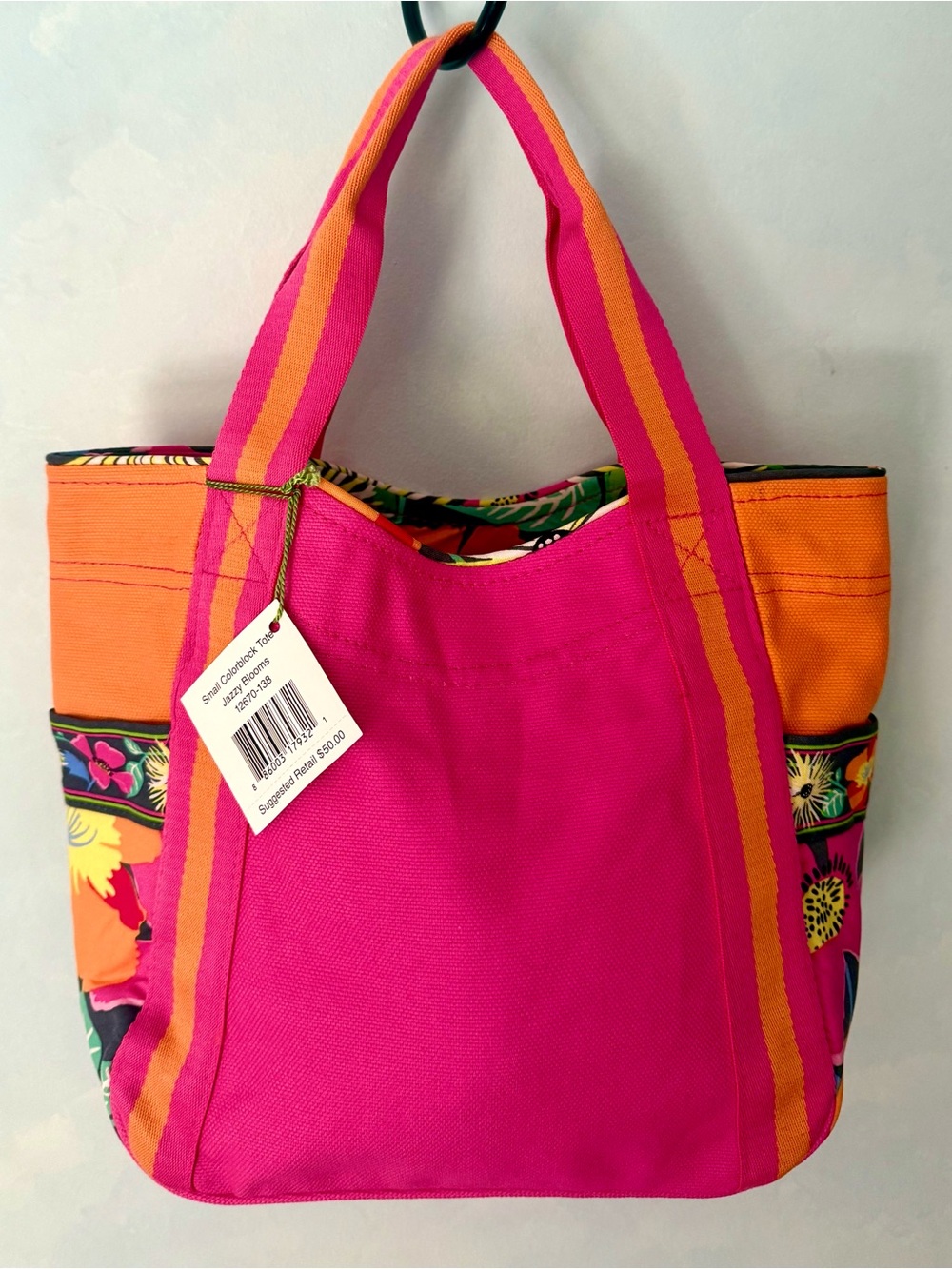 Vera Bradley Small Colorblock Tote JAZZY BLOOMS bright orange pink floral NWT